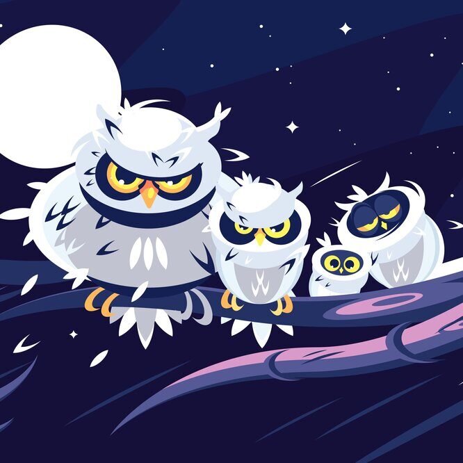 Owls sitting on tree branch in front of full moon to illustrate the question of if the full moon effects home care agencies, caregivers and on-call